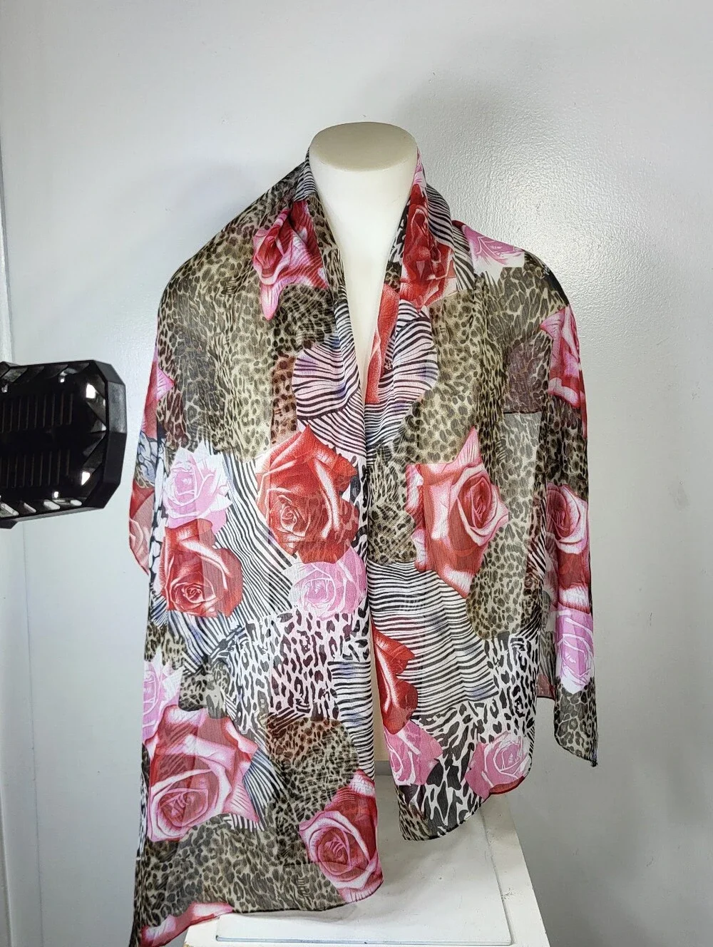 Sheer Floral & Leopard Lightweight Women's Scarf - Pink 22